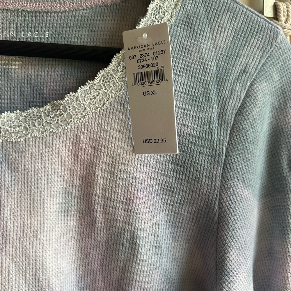 American Eagle Outfitters Blue and White Crop Hoodie - Picture 3 of 8